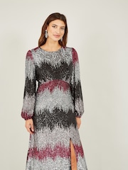 Yumi Natural Sequin Ombre Long Sleeve Midi Dress - Image 1 of 5