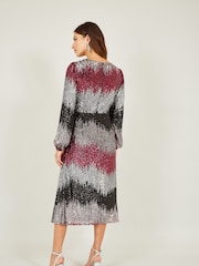 Yumi Natural Sequin Ombre Long Sleeve Midi Dress - Image 2 of 5