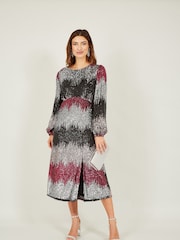 Yumi Natural Sequin Ombre Long Sleeve Midi Dress - Image 3 of 5