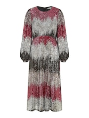 Yumi Natural Sequin Ombre Long Sleeve Midi Dress - Image 5 of 5