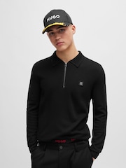 HUGO Black Zip Neck Textured Polo Shirt - Image 1 of 5