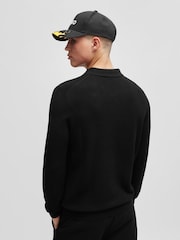 HUGO Black Zip Neck Textured Polo Shirt - Image 2 of 5