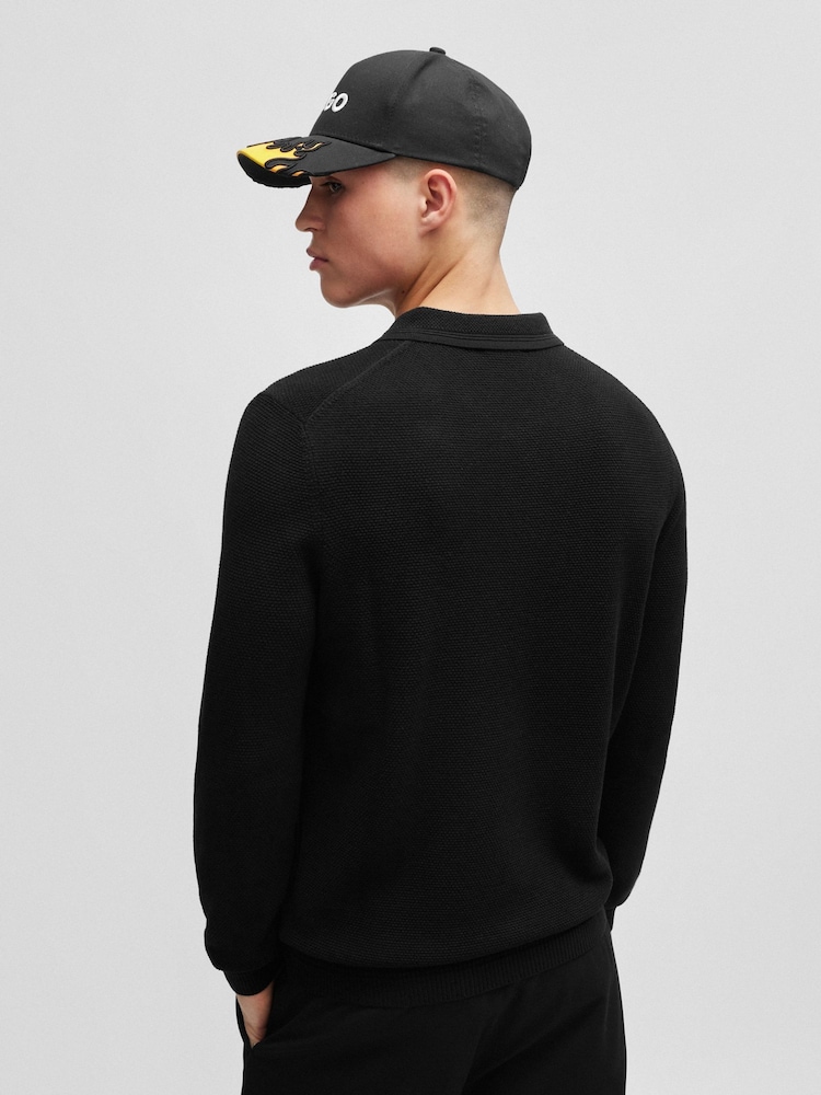 HUGO Black Zip Neck Textured Polo Shirt - Image 2 of 5