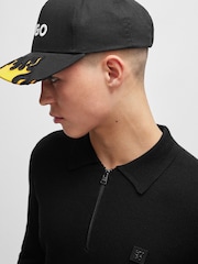 HUGO Black Zip Neck Textured Polo Shirt - Image 4 of 5