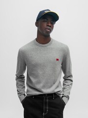 HUGO Light Grey HUGO Box Logo Cotton Jumper - Image 1 of 5