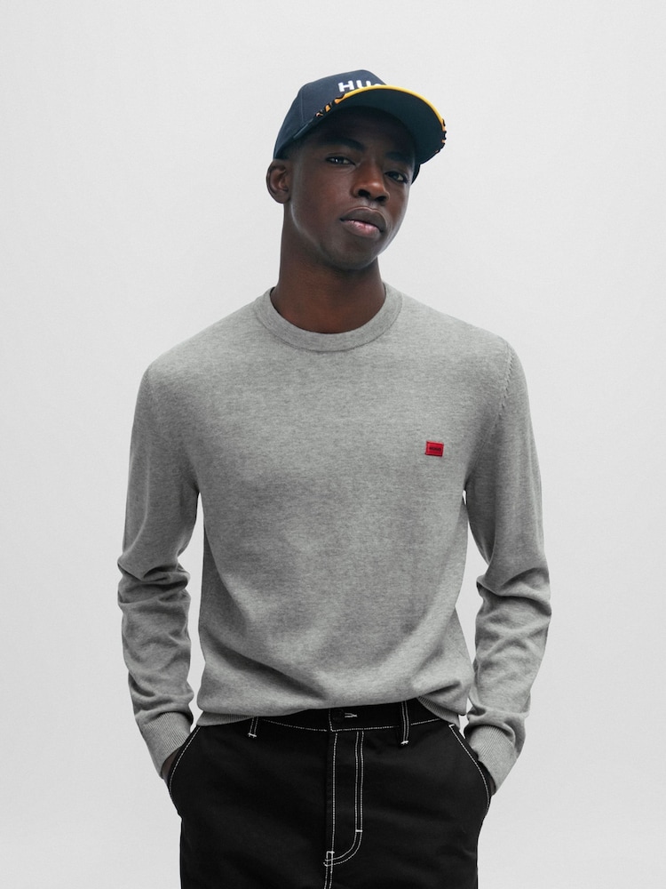 HUGO Light Grey HUGO Box Logo Cotton Jumper - Image 1 of 5