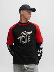 HUGO Racing Logo Artwork Relaxed Fit Black T-Shirt - Image 1 of 1