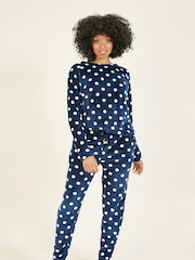 Yumi Blue Spot Super Soft Fleece Pyjamas - Image 1 of 5