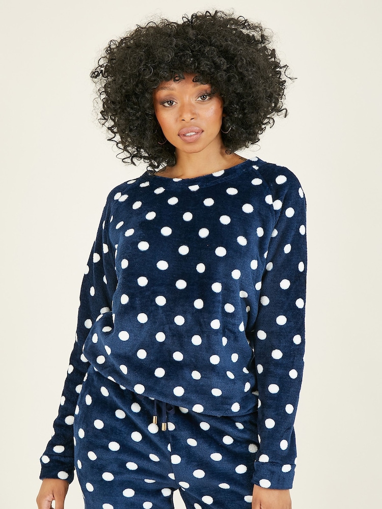 Yumi Blue Spot Super Soft Fleece Pyjamas - Image 3 of 5