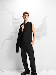HUGO Black Logo Detail Sleeveless T-Shirt 100% Cotton Jersey - Image 2 of 6
