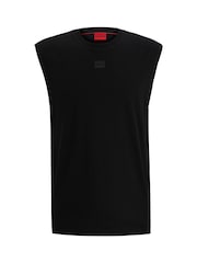 HUGO Black Logo Detail Sleeveless T-Shirt 100% Cotton Jersey - Image 6 of 6