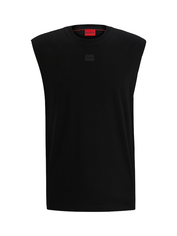 HUGO Black Logo Detail Sleeveless T-Shirt 100% Cotton Jersey - Image 6 of 6