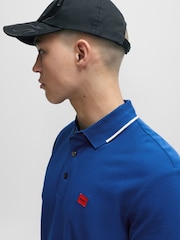 HUGO Blue 100% Cotton Piqué Logo Label Slim Fit Polo Shirt - Image 1 of 5