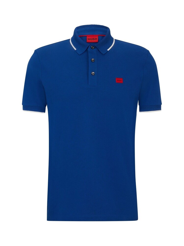 HUGO Blue 100% Cotton Piqué Logo Label Slim Fit Polo Shirt - Image 5 of 5