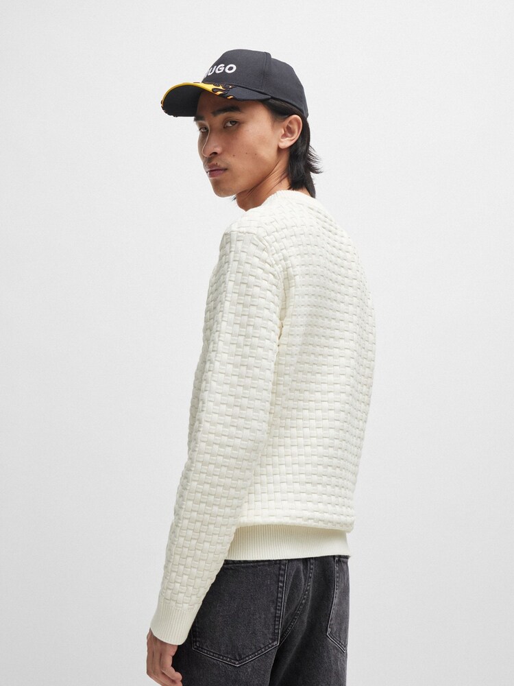 HUGO White Relaxed Fit Textured 3D Knitted 100% Cotton Jumper - Image 2 of 5 HUGO White Relaxed Fit Textured 3D Knitted 100% Cotton Jumper - Image 2 of 5