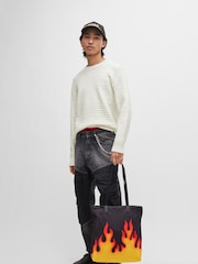 HUGO White Relaxed Fit Textured 3D Knitted 100% Cotton Jumper - Image 3 of 5