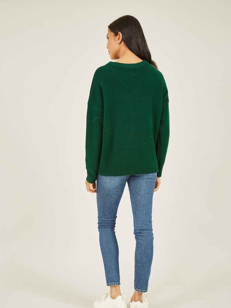 Yumi Green Sequin Bow Knitted Jumper - Image 4 of 5