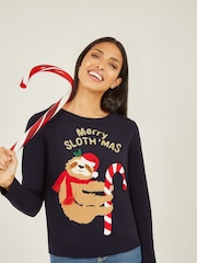 Yumi Blue Sloth Christmas Jumper - Image 1 of 5