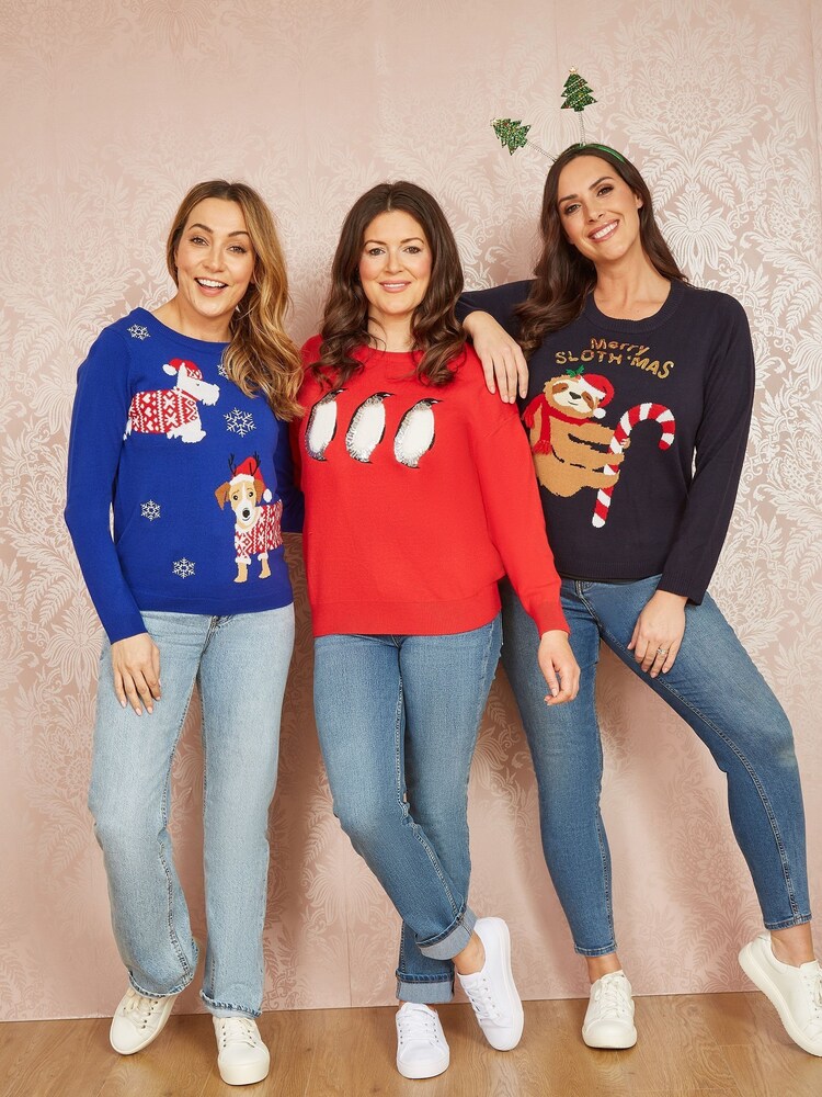Yumi Blue Christmas Dog Knitted Jumper - Image 2 of 4 Yumi Blue Christmas Dog Knitted Jumper - Image 2 of 4