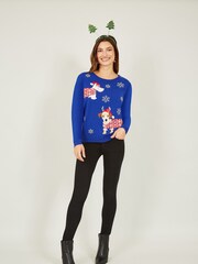 Yumi Blue Christmas Dog Knitted Jumper - Image 3 of 4