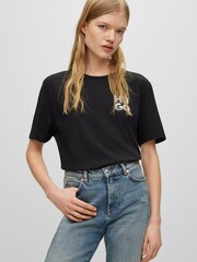 HUGO Cotton-jersey Black T-Shirt with decorative reflective logo - Image 1 of 5