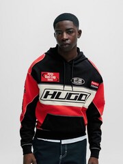 HUGO Red/Black Racing Inspired Logo Relaxed Fit Hoodie - Image 1 of 5