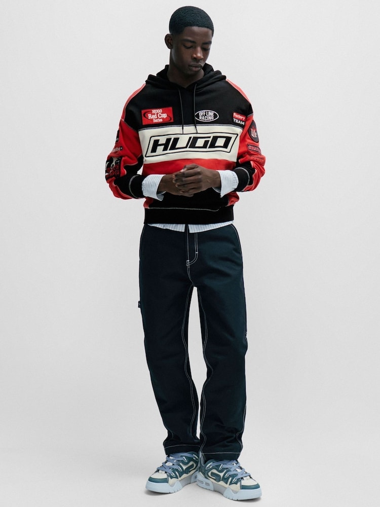 HUGO Red/Black Racing Inspired Logo Relaxed Fit Hoodie - Image 3 of 5