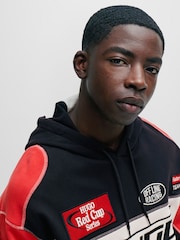 HUGO Red/Black Racing Inspired Logo Relaxed Fit Hoodie - Image 4 of 5