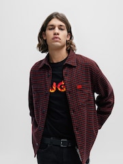 HUGO Oversized Fit Pink Shirt in Checked Cotton Flannel - Изображение 1 из 1