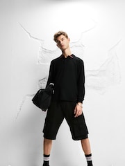 HUGO Black 100% Cotton Piped Collar Long Sleeve Jersey Polo Shirt - Image 2 of 6