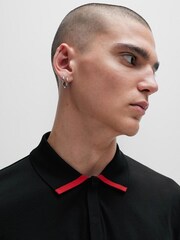 HUGO Black 100% Cotton Piped Collar Long Sleeve Jersey Polo Shirt - Image 5 of 6