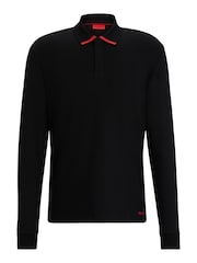 HUGO Black 100% Cotton Piped Collar Long Sleeve Jersey Polo Shirt - Image 6 of 6