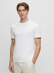 BOSS White 100% Cotton Jersey Signature Stripe T-Shirt - Image 1 of 5