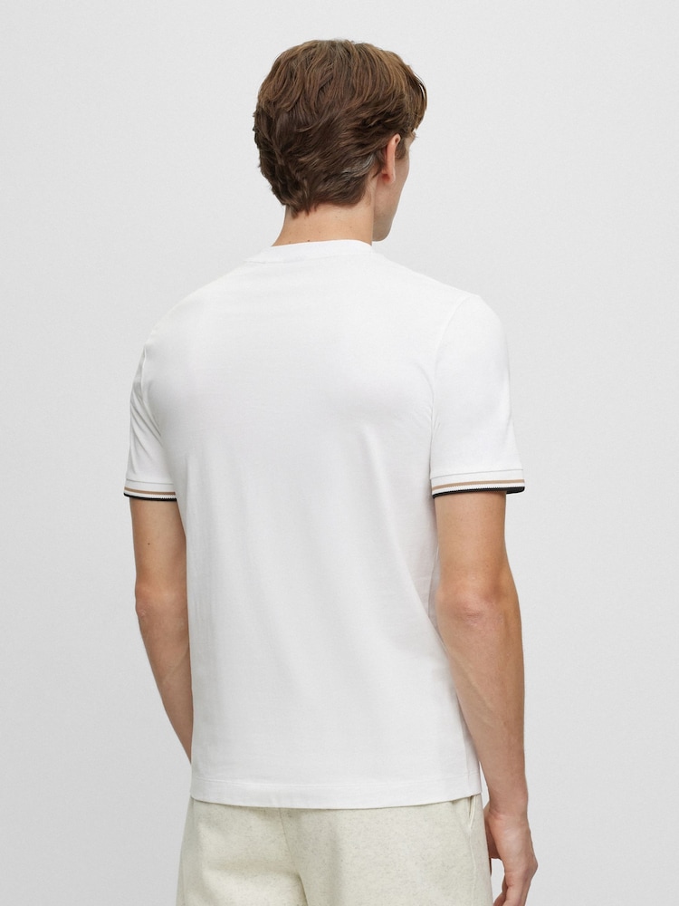 BOSS White 100% Cotton Jersey Signature Stripe T-Shirt - Image 2 of 5