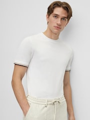 BOSS White 100% Cotton Jersey Signature Stripe T-Shirt - Image 4 of 5