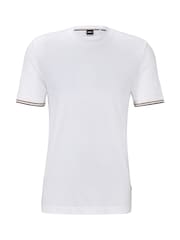 BOSS White 100% Cotton Jersey Signature Stripe T-Shirt - Image 5 of 5