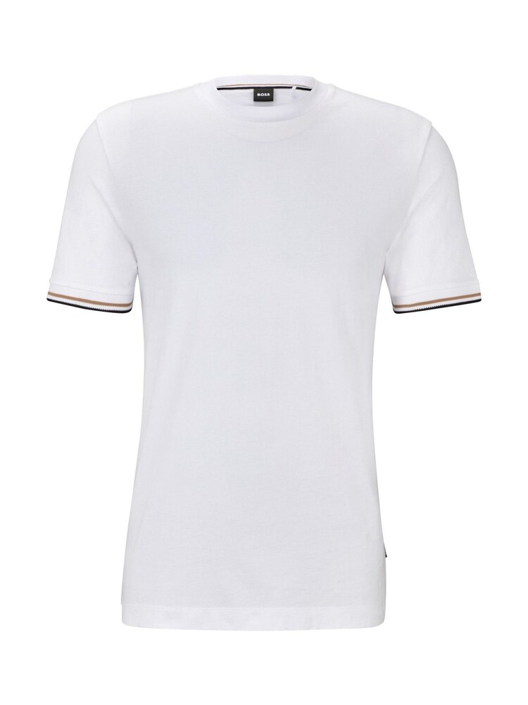 BOSS White 100% Cotton Jersey Signature Stripe T-Shirt - Image 5 of 5