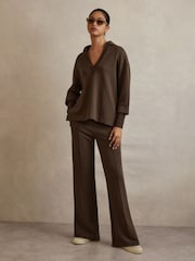 Reiss Chocolate Bernie Wide Leg Joggers - Image 1 of 6