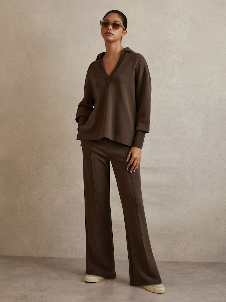 Reiss Chocolate Bernie Wide Leg Joggers - Image 1 of 6