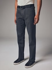 Charcoal Grey Straight Fit Belted Textured 5 Pocket Trousers - Image 1 of 11