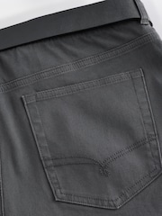 Charcoal Grey Straight Fit Belted Textured 5 Pocket Trousers - Image 10 of 11
