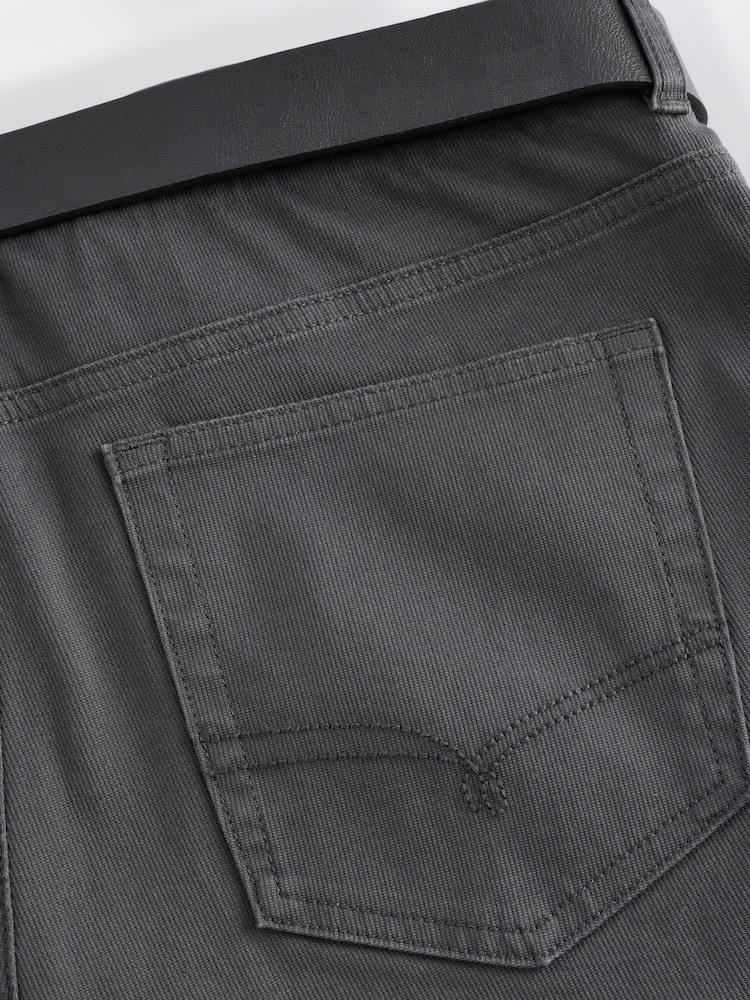 Gris de charbon de bois - Straight Fit Ceinturé Textured 5 Pocket Pantalons - Image 10 of 11