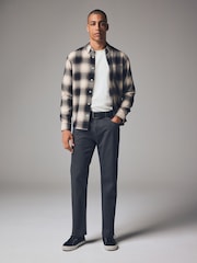 Charcoal Grey Straight Fit Belted Textured 5 Pocket Trousers - Image 2 of 11