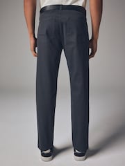 Charcoal Grey Straight Fit Belted Textured 5 Pocket Trousers - Image 3 of 11
