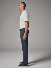 Charcoal Grey Straight Fit Belted Textured 5 Pocket Trousers - Image 4 of 11