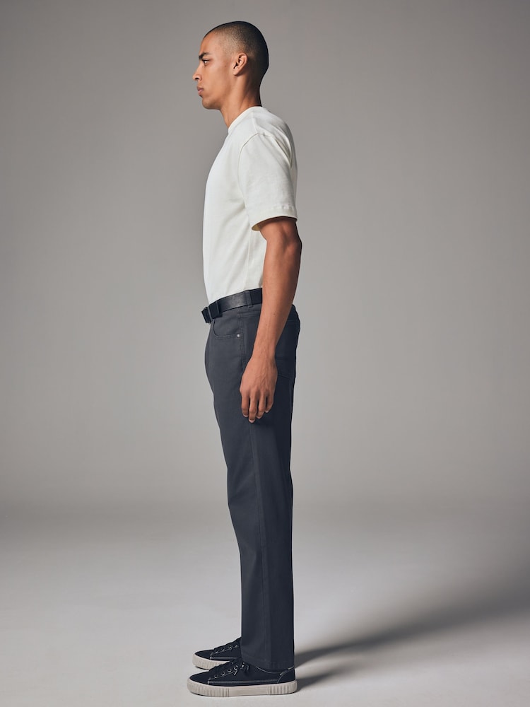 Gris de charbon de bois - Straight Fit Ceinturé Textured 5 Pocket Pantalons - Image 4 of 11