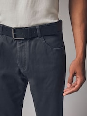 Charcoal Grey Straight Fit Belted Textured 5 Pocket Trousers - Image 5 of 11