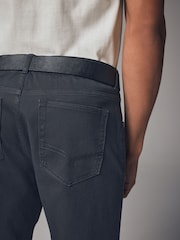 Charcoal Grey Straight Fit Belted Textured 5 Pocket Trousers - Image 6 of 11
