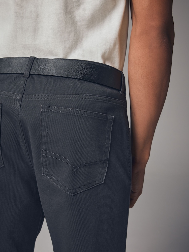 Gris de charbon de bois - Straight Fit Ceinturé Textured 5 Pocket Pantalons - Image 6 of 11