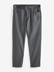 Charcoal Grey Straight Fit Belted Textured 5 Pocket Trousers - Image 8 of 11